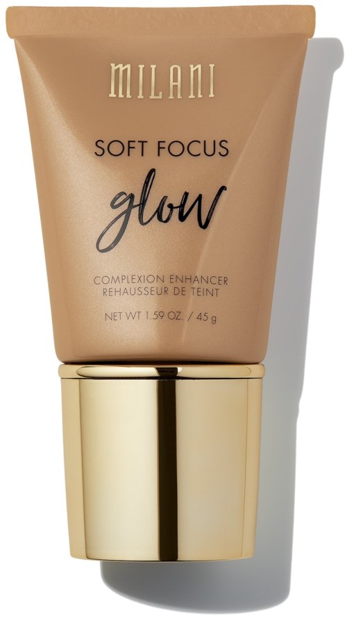 Tuba Milani Soft Focus Glow z złotym zakrętką, etykieta w czarnym tekście.