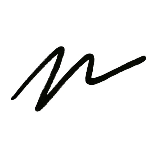 A black, simple, abstract signature or logo with flowing lines and curves.