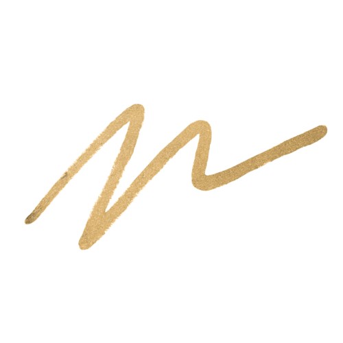 This is a simple, abstract gold-colored signature or scribble on a white background.