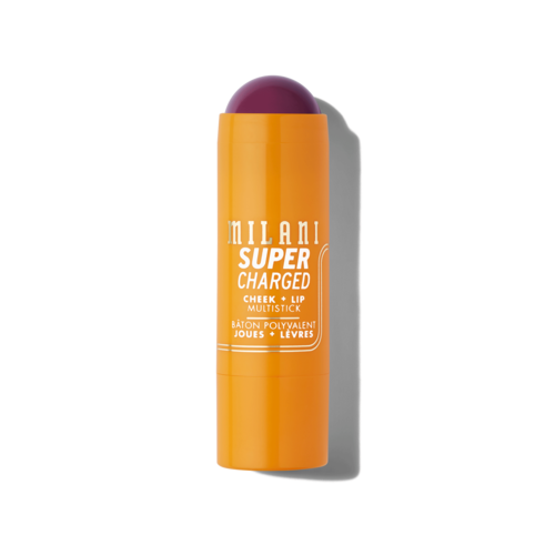 En läppstift i orange förpackning märkt 'Milani Super Charged Cheek + Lip Multistick'.