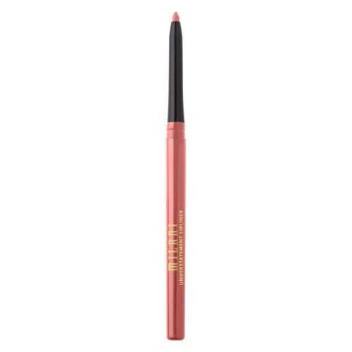Ein rosa und schwarzer Make-up-Pinsel mit rundem Kopf und goldener Beschriftung am Griff.