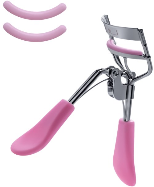 En pink øjenvippebukker med to ekstra puder og en metalkurlemekanisme.