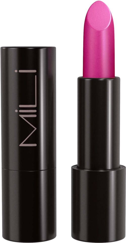 En svart leppestiftholder med rosa leppestift inni. Holderen har ordet 'Nude' skrevet på.