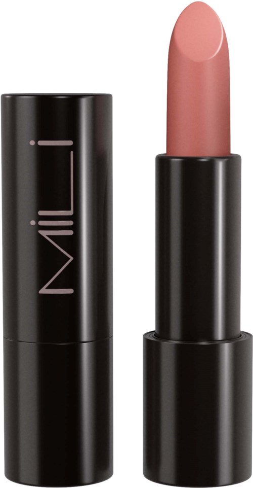 Ett läppstift i ett stilrent svart fodral med rosa-nude färg inuti.