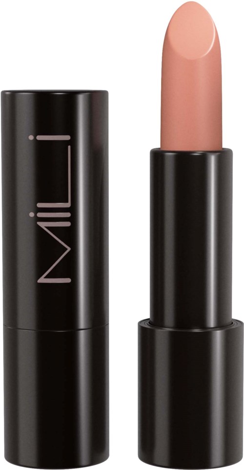 Ett nude läppstift i ett svart fodral med en modern design och märket på.