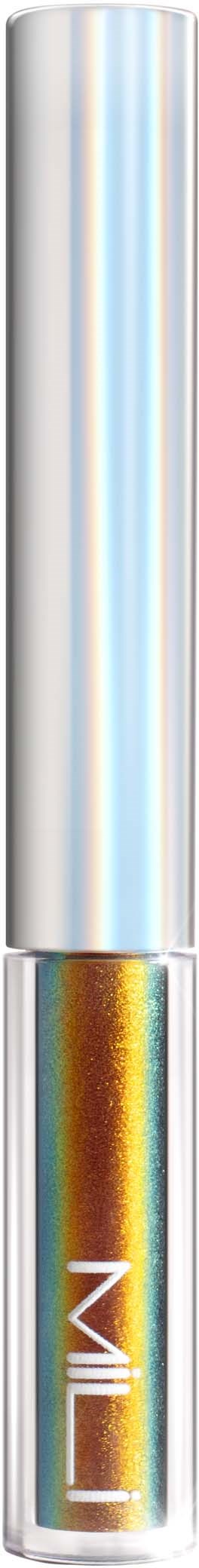 Ein metallischer zylindrischer Behälter mit einem Etikett am unteren Ende, möglicherweise ein Kosmetik- oder Hautpflegeprodukt.