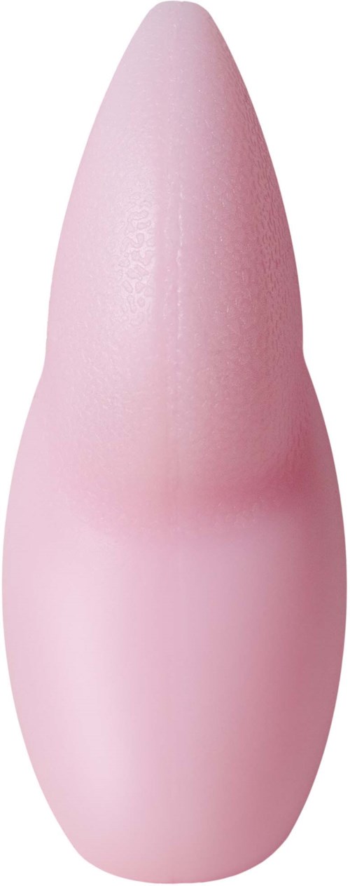 A pink, smooth, and rounded cosmetic or skincare device with a pointed tip and a wider base.