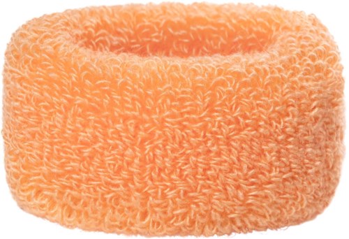 Pehmeä, oranssinvärinen, pörröinen pannanauha pehmeästä materiaalista, pyöreä muoto.