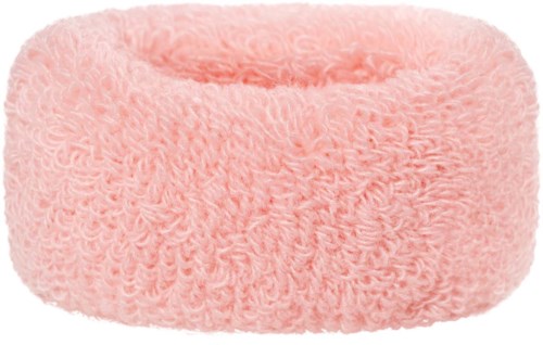 Ein weiches, flauschiges rosa Stirnband aus pelzigem Stoff, zum Tragen um den Kopf.