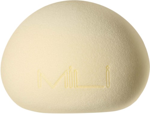 A smooth, oval, white object with the word "Mili" engraved on it in light yellow.