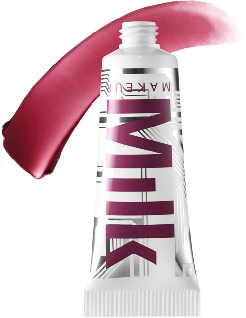 Een tube met een roze lippenstift ernaast, gemarkeerd 'X'. Eenvoudig, modern cosmeticaverpakkingsontwerp.