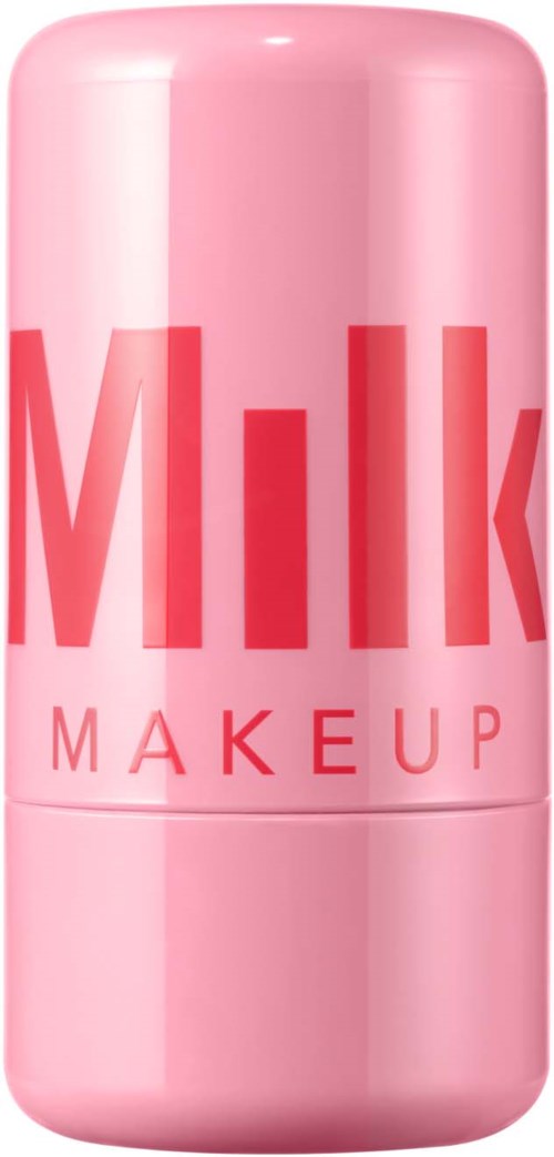 En rosa behållare med fet röd text som säger "Milk Makeup".