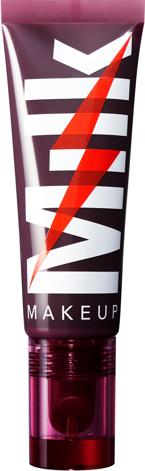 Eine Tube mit fettem roten Blitz, die Worte "VIVE" und "MAKEUP" auf dunklem Hintergrund.