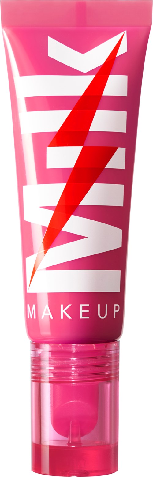Roze make-up tube met bliksem en de woorden "VLTZ MAKEUP".