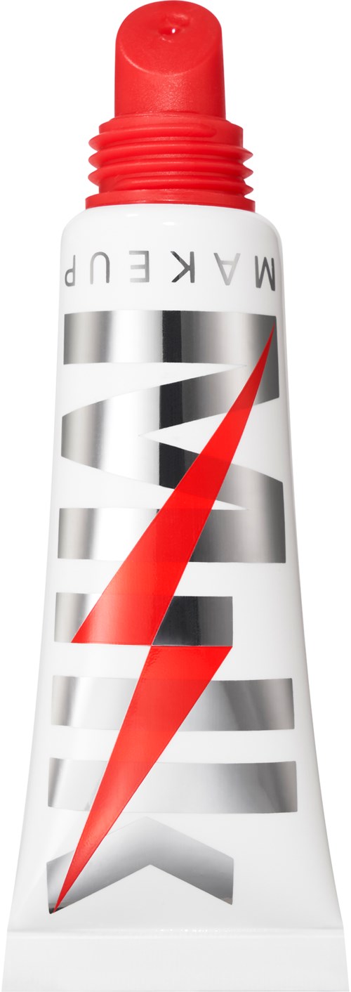 Eine weiße Tube mit einem roten Blitz und grauem Text, mit rotem Deckel, wahrscheinlich Creme oder Salbe.