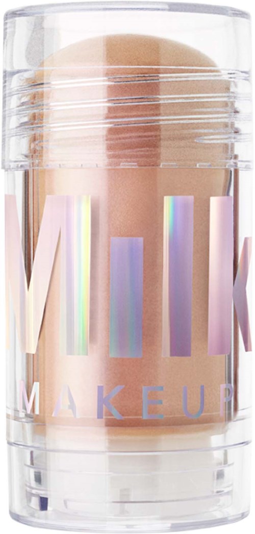 En makeup-kompakt med genomskinlig förvaringsbehållare, visar en beige svamp inuti, och varumärket 'MIXX MAKEUP' på behållaren.