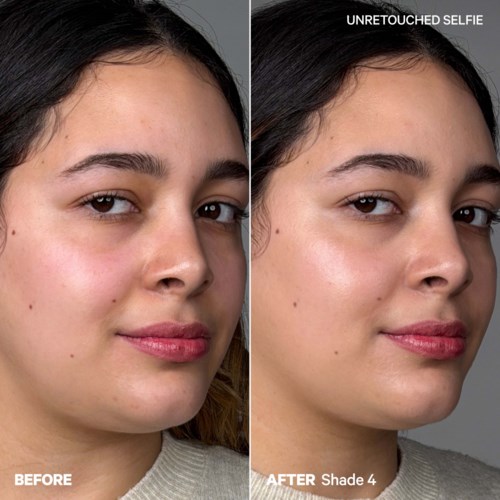 Vergelijking van het gezicht van een vrouw voor en na make-up verwijderen, toont een klarere huid en natuurlijke uitstraling.