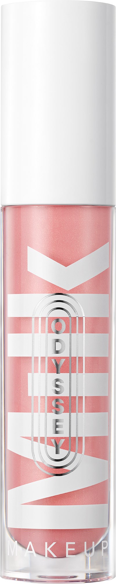 Leppeglans med rosa farge og klar tube, med hvit hette og merkelapp.