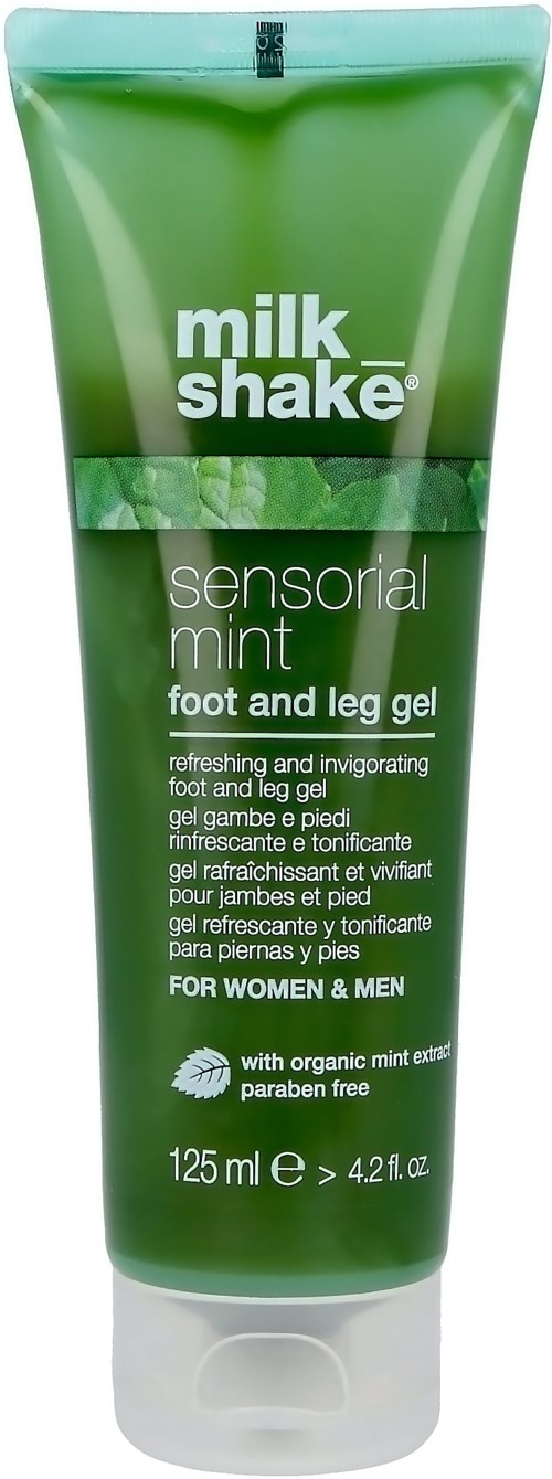Grön tub med Milk Shake Sensorial Mint fot- och ben gel, 125 ml, för kvinnor och män, med ekologisk myntextrakt.