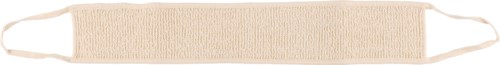Een beige stoffen gezichtsmasker met elastische oorlusjes, geplaatst op een zwarte achtergrond.