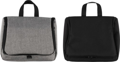 Två laptopväskor, en grå och en svart, visas med handtag och blixtlås.