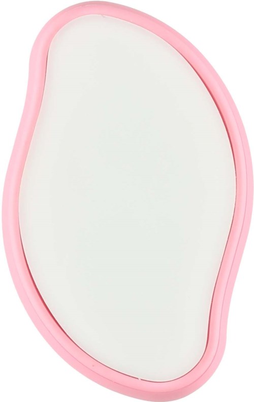 Ett mjukt, oregelbundet form av vitt föremål med rosa kant som liknar en måne eller en klump.