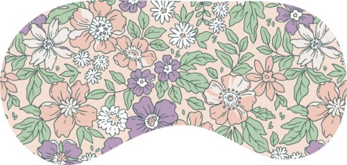 En blomster Maske med rosa, lilla, og hvite blomster og grønne blader på en lys bakgrunn.