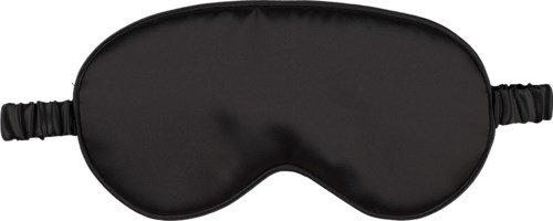 Black sleep mask with stretchy straps, designed to cover eyes for sleeping.