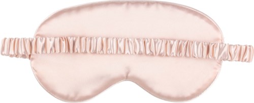 En rosa satinögonmask med ett ryschband.
