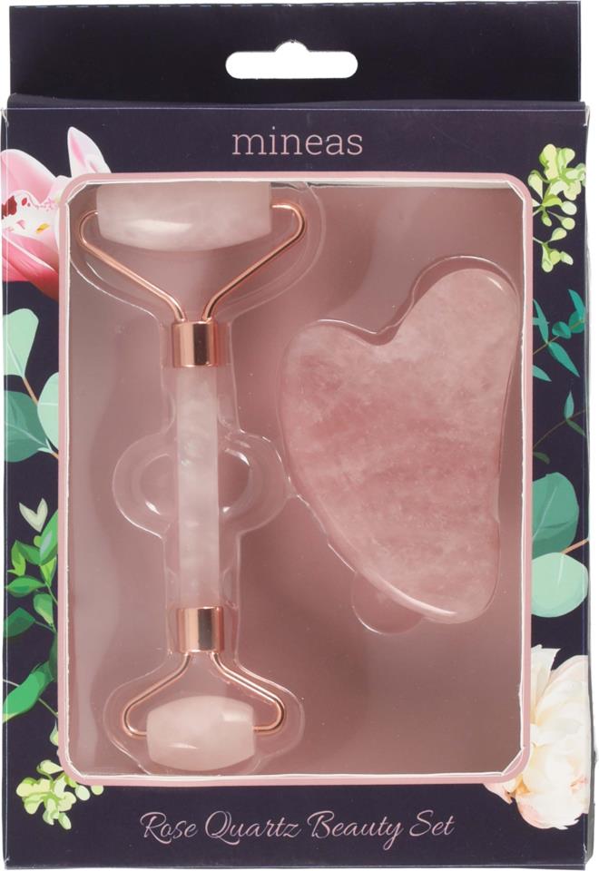 Mineas Gift Set Rose Quartz Roller And Guasha Stone
