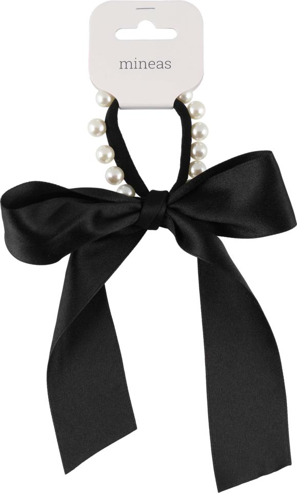 Mineas Hairband Pearl Deco With Bow Black