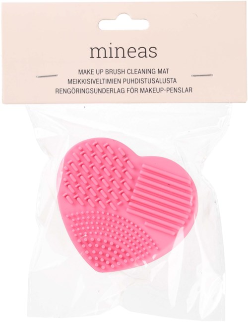 Lyserødt silikon make-up børstehynde med teksturerede og rillete overflader i en gennemsigtig plastpose.