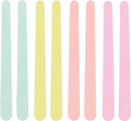 Colorful strips in pastel shades, arranged in a row from blue to pink.