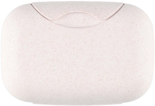 A rounded white bag with faint speckles and a simple strap at the top.