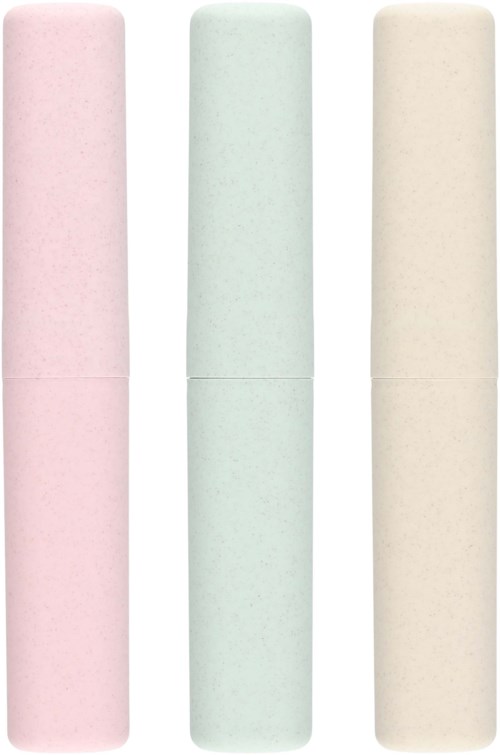 Tre cylindriske kridtstave i pink, lysegrøn og hvid.