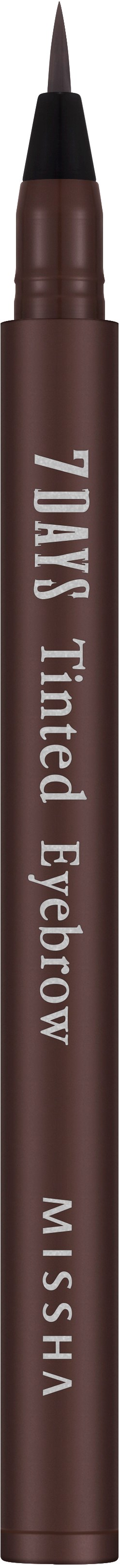 A brown eyebrow pencil with the words "7 DAYS Tinted Eyebrow" and brand "MISHA" written on it.