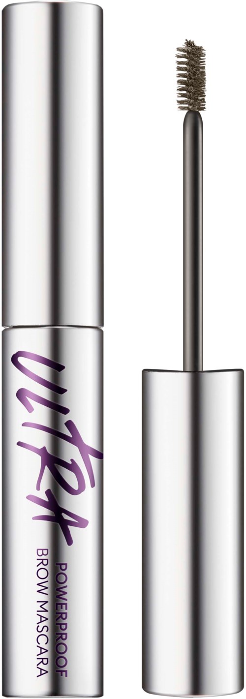 Hopea putki, jossa on violettinen logo, harja ja teksti "Power Brow".