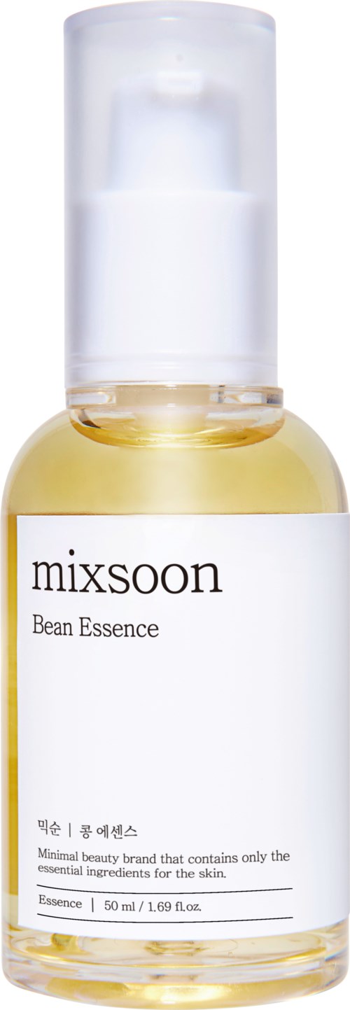 Mała butelka Serum do twarzy Mixsoon Bean Essence, z białą etykietą i przezroczystym dozownikiem.
