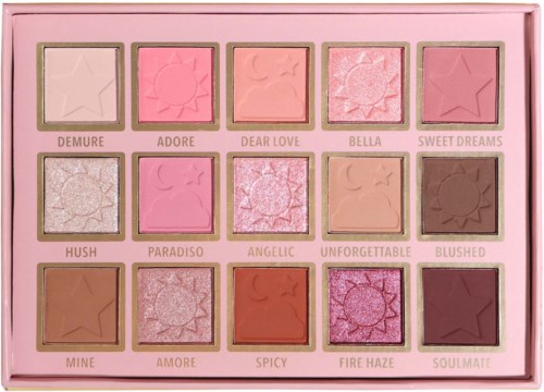 A pink eyeshadow palette with 12 shades named after romantic and dreamy themes.