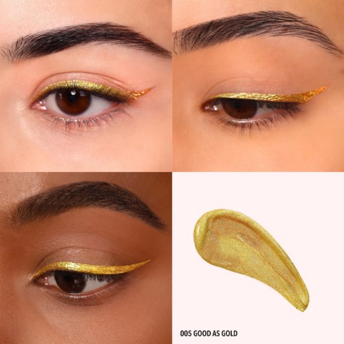 Folk bär glittrig gul eyeliners runt ögonen, vilket ger ett djärvt, glamoröst utseende med en guldsotning.