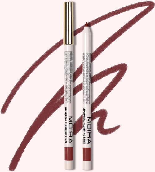 Twee make-uppotloden met rood en wit ontwerp, één open met witte punt, op een roze achtergrond.