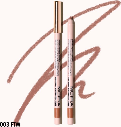 Twee make-up-sticks met verschillende tinten, één geopend, één gesloten, op een witte achtergrond met een bruine schets.