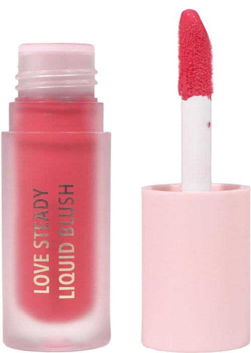 Pink lip gloss tube with a white and pink applicator stick outside.
