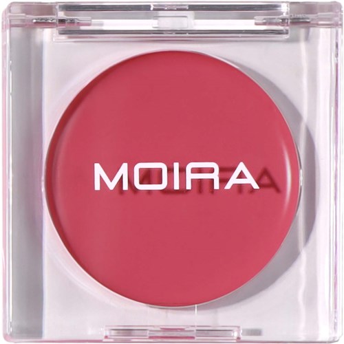 En rosa compact med ordet 'MOIRA' på, troligen en kosmetisk produkt.