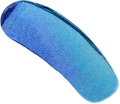 Blå og grøn gradient gelneglelak på en buet negl. Den ser blank og glat ud.