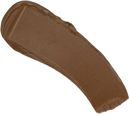 En brun smet av smink eller färg applicerad på en yta med en tjock, kurvig form.