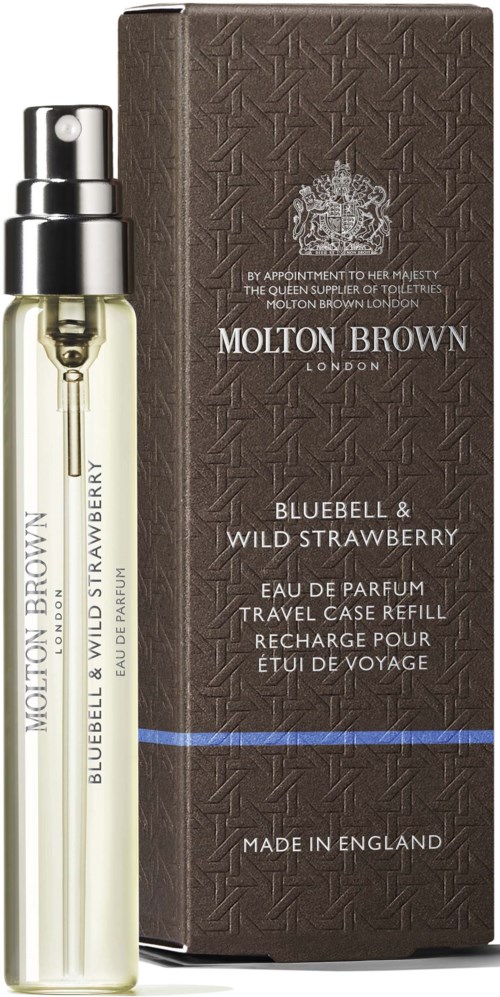 En parfume rejseetui og æske til Molton Browns duft Bluebell & Wild Strawberry.