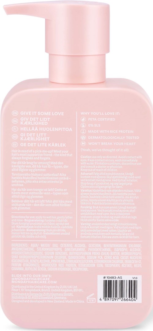 Różowa butelka z pompką, z małym tekstem z boku, wygląda jak butelka na mydło lub lotion.