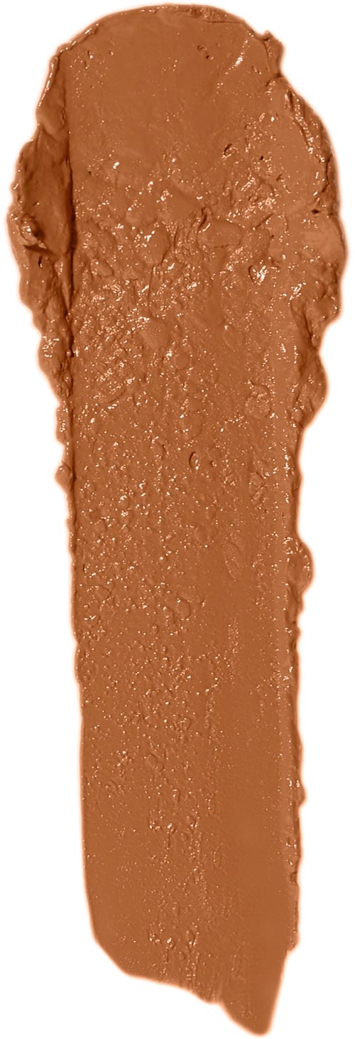 A long, brown, textured smear of makeup or cosmetic product on a white background.