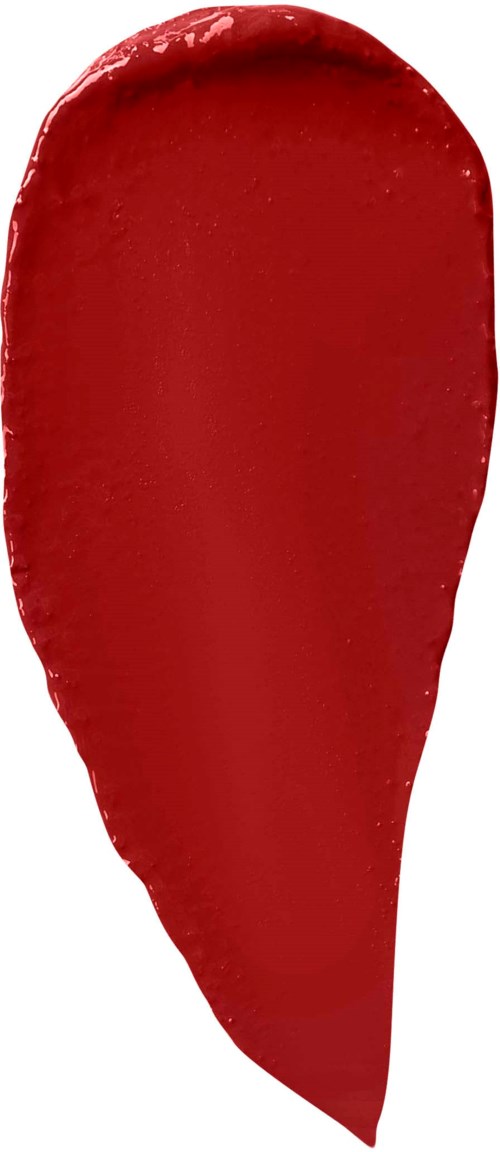 A red, teardrop-shaped object, possibly paint or a marker stroke, on a white background.
